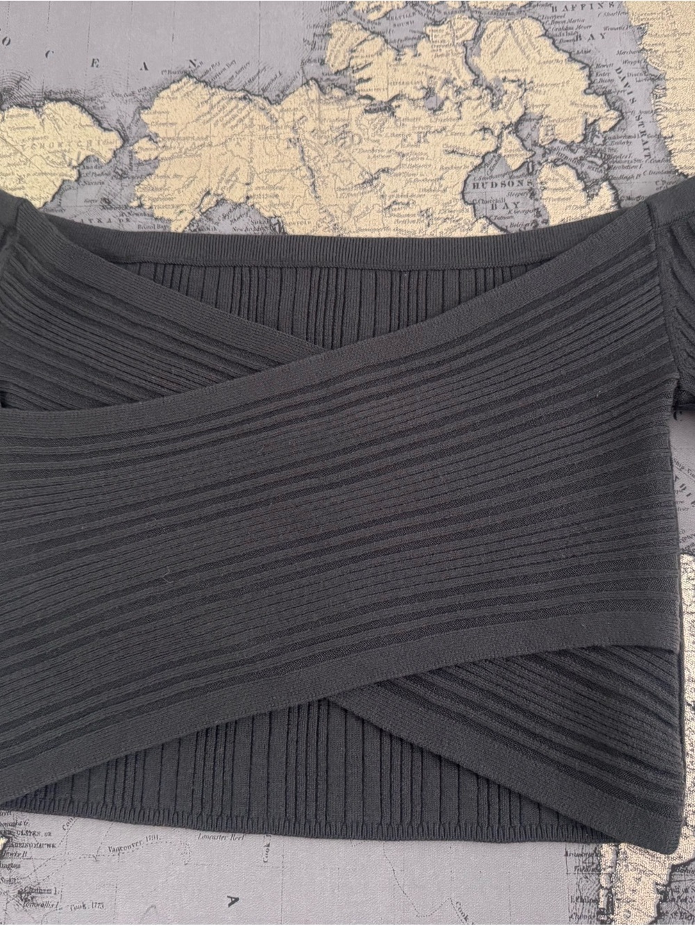 Aerie Ribbed Cross-Front Crop Top in Dark Gray Large